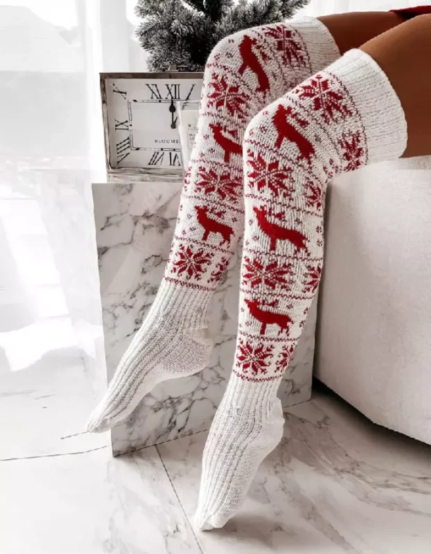 Christmas Stocking – Cozy Women’s Knitted Over-the-Knee Stockings