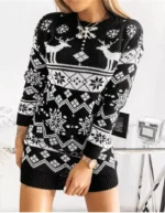 Elk Snowflake Christmas Knitted Dress