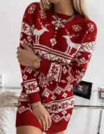 Elk Snowflake Christmas Knitted Dress